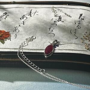 Estate 925 Sterling Silver and Natural Ruby Stone Pendant Necklace